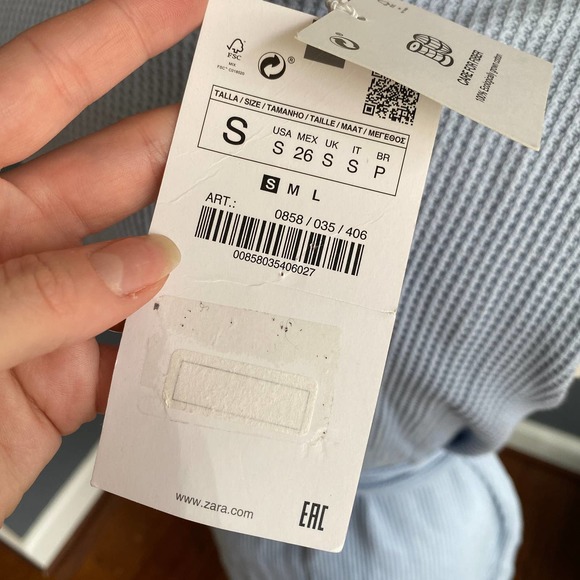 Zara light blue textured weave midi dress with button down front and waist tie - Picture 4 of 10